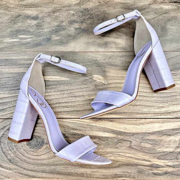 NIB Sam Edelman 9M Yaro Leather Ankle Strap Block Heel Sandals Lilac Croc - Picture 4 of 12